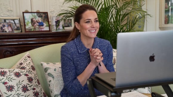 Kate Middleton, duchesse de Cambridge, remercie en visioconférence les enseignants pour leur travail pendant l'épidémie de coronavirus (Covid-19), lors d'un face à face avec les professeurs de Ribbon Academy (Durham). Londres. Le 5 février 2021.