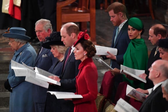 Le prince William, duc de Cambridge, et Catherine (Kate) Middleton, duchesse de Cambridge, Le prince Charles, prince de Galles, et Camilla Parker Bowles, duchesse de Cornouailles, Le prince Harry, duc de Sussex, Meghan Markle, duchesse de Sussex - La famille royale d'Angleterre lors de la cérémonie du Commonwealth en l'abbaye de Westminster à Londres le 9 mars 2020.