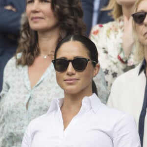 Catherine (Kate) Middleton, duchesse de Cambridge, Meghan Markle, duchesse de Sussex, et Pippa Middleton dans les tribunes lors de la finale femme de Wimbledon à Londres, le 13 juillet 2019. © Ray Tang/London News Pictures via Zuma Press/Bestimage