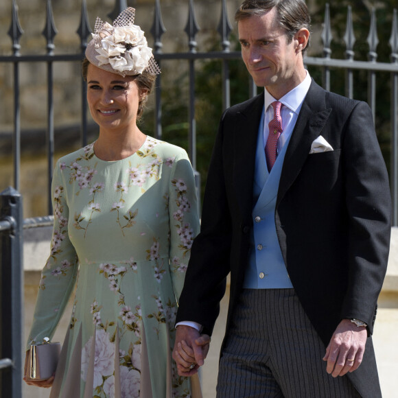 James Matthews et sa femme Pippa Middleton, enceinte - Les invités arrivent à la chapelle St. George pour le mariage du prince Harry et de Meghan Markle au château de Windsor
