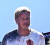 Exclusif - Brad Pitt sur le tournage d'une scène d'accident pour le film "Bullet Train'' à Los Angeles, Californie, Etats-Unis,le 4 mars 2021.
