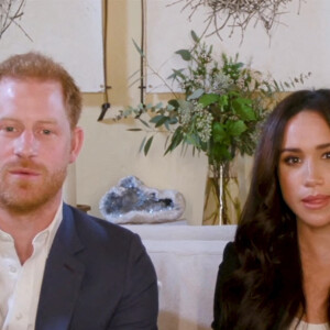 Le prince Harry, duc de Sussex, et Meghan Markle, duchesse de Sussex en interview pour l'émission Engineering A Better World TIME100, le 20 octobre 2020