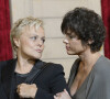 Exclusif - Muriel Robin et son épouse Anne Le Nen - Francois Hollande a eleve la chanteuse et actrice Line Renaud au rang de grand officier de la Legion d'honneur lors d'une ceremonie au palais de l'Elysee a Paris le 21 novembre 2013.