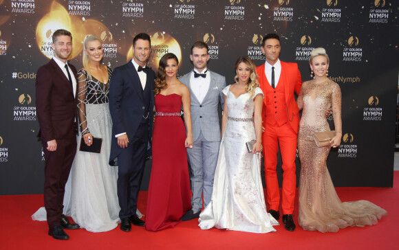 Yann-Alrick Mortreuil, Katrina Patchett (robe Christophe Guillarmé), Christian Millette, Denitsa Ikonomova (robe Christophe Guillarmé), Guillaume Foucault, Emmanuelle Berne (robe Christophe Guillarmé), Maxime Dereymez et Jade Geropp (robe Christophe Guillarmé) lors de la cérémonie de clôture du 58ème festival de Télévision de Monte-Carlo à Monaco le 19 juin 2018. © Denis Guignebourg / Bestimage