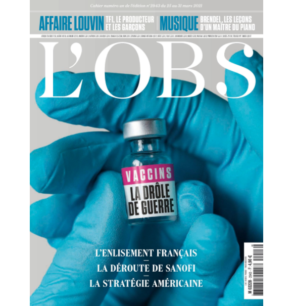 Magazine "L'Obs" en kiosques le 25 mars 2021.