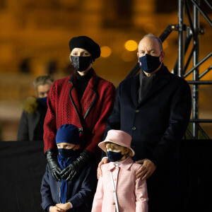 Le prince Albert II de Monaco, sa femme la princesse Charlene et leurs enfants le prince héréditaire Jacques et la princesse Gabriella durant la célébration de la Sainte Dévote, Sainte patronne de Monaco, à Monaco le 26 janvier 2021. © Olivier Huitel / Pool Monaco /Bestimage