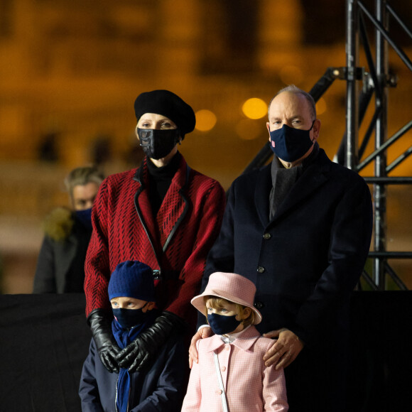 Le prince Albert II de Monaco, sa femme la princesse Charlene et leurs enfants le prince héréditaire Jacques et la princesse Gabriella durant la célébration de la Sainte Dévote, Sainte patronne de Monaco, à Monaco le 26 janvier 2021. © Olivier Huitel / Pool Monaco /Bestimage