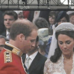 La foule réunie à Londres, sur Trafalgar Square, le jour du mariage de Kate Middleton et du prince William, le 29 avril 2011.