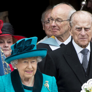 La reine Eliszbeth II d'Angleterre et le prince Philip, duc d'Edimbourg lors de la messe du Jeudi Saint en la cathédrale de Leicester, le 13 avril 2017. 