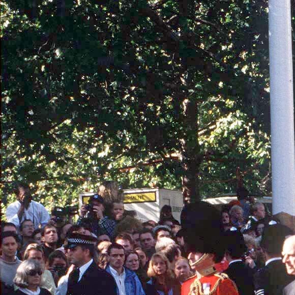 Le prince Philip, le prince William, Earl Spencer, le prince Harry et le prince Charles lors des funérailles de Diana en 1997. 