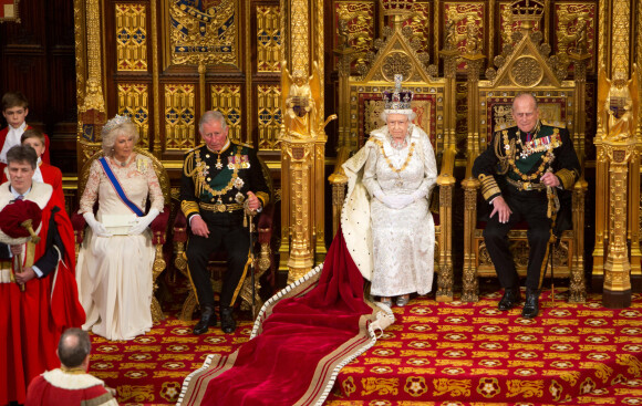 Camilla Parker Bowles, la duchesse de Cornouailles, le Prince Charles de Galles, la Reine Elisabeth II et le prince Philip, duc d'Edimbourg - Ceremonie d'ouverture du Parlement a Londres, le 8 mai 2013.