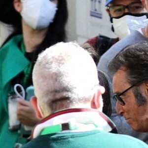 Al Pacino sur le tournage d'une scène du film "Gucci" à Rome, Italie, le 31 mars 2021.