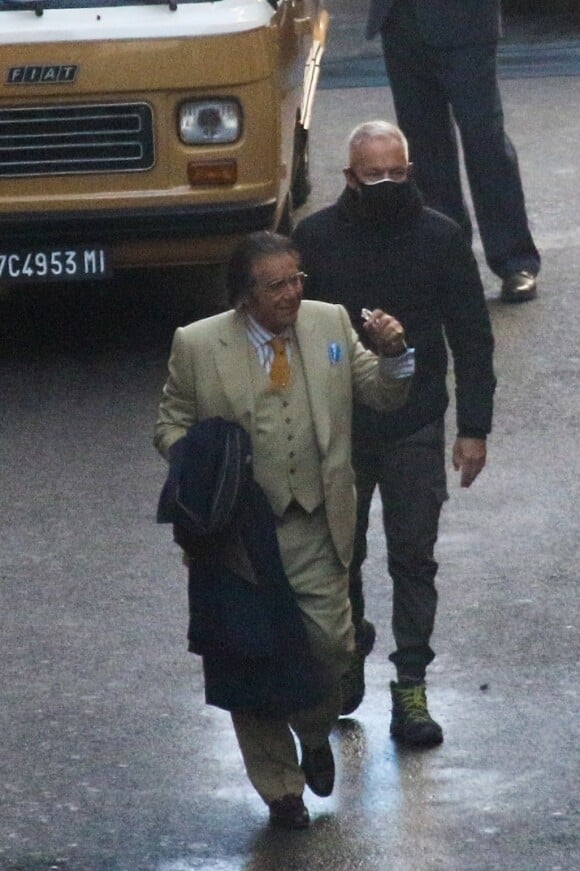 Al Pacino sur le tournage d'une scène du film "Gucci" à Rome, le 22 mars 2021.