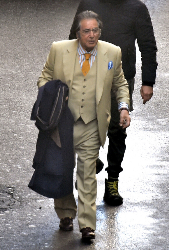 Al Pacino sur le tournage d'une scène du film "House of Gucci" à Rome, le 22 mars 2021.