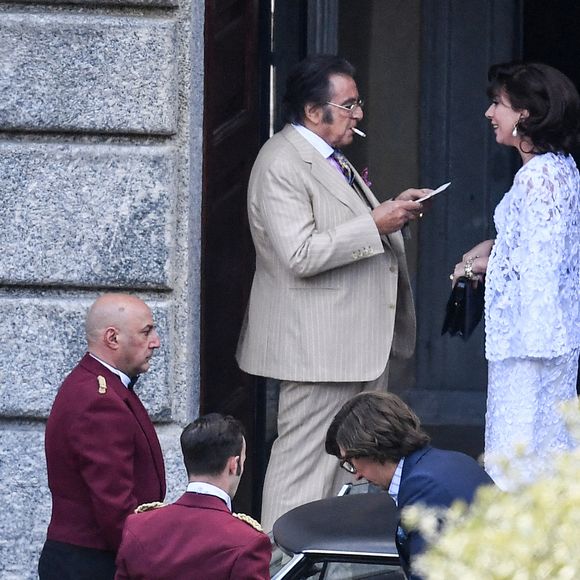 Al Pacino et Lady Gaga, dans les peaux d'Aldo Gucci et Patrizia Reggiani, tournent une scène du film "House of Gucci" à la villa Balbiano, au Lac de Côme. Le 18 mars 2021.