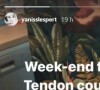 Yaniss Lespert s'est coupé le tendon et a partagé une photo sur Instagram.