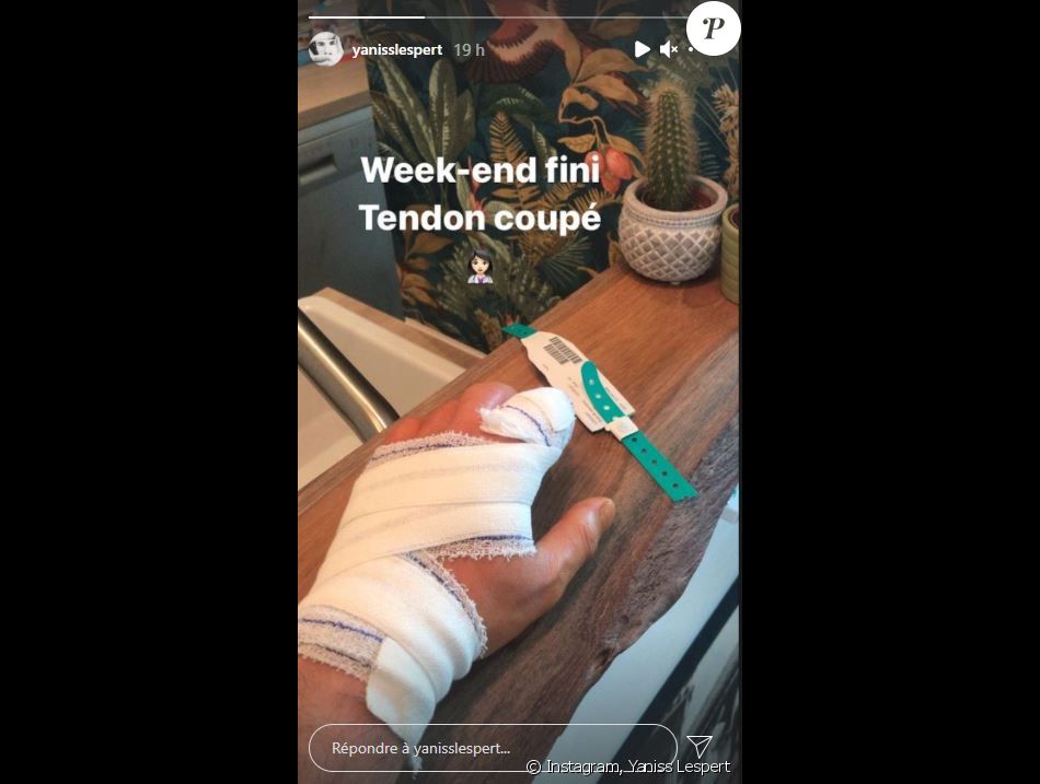 Yaniss Lespert s'est coupé le tendon et a partagé une photo sur Instagram.