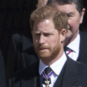 Le prince Harry, duc de Sussex - Arrivées aux funérailles du prince Philip, duc d'Edimbourg à la chapelle Saint-Georges du château de Windsor, le 17 avril 2021. 