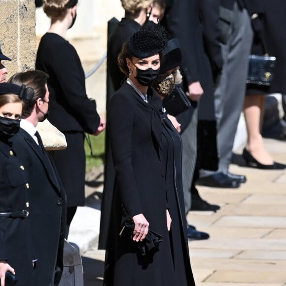 Catherine Kate Middleton, la duchesse de Cambridge - Arrivées aux funérailles du prince Philip, duc d'Edimbourg à la chapelle Saint-Georges du château de Windsor, le 17 avril 2021.