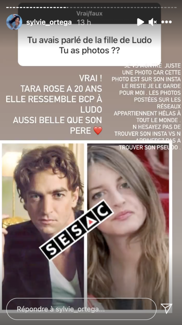 Tara Rose, la fille de Ludovic Chancel. Photo dévoilée par Sylvie Ortega sur Instagram.