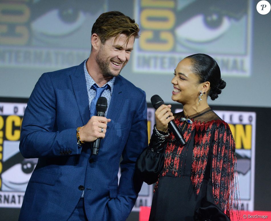 Chris Hemsworth et Tessa Thompson - "Marvel Studios" - 3ème jour - Comic-Con International 2019 au "San Diego Convention Center" à San Diego, le 20 juillet 2019.