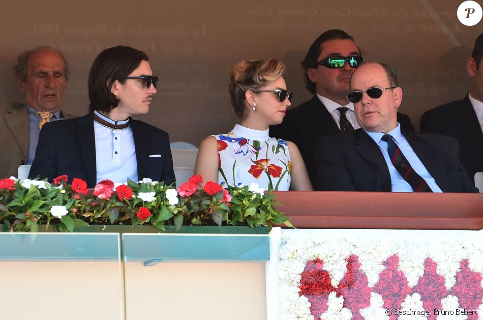 Jazmin Grace Grimaldi (la fille du prince Albert II de Monaco), son compagnon Ian Mellencamp, le prince Albert II de Monaco en tribune lors du Rolex Monte-Carlo Masters 2018 à Roquebrune Cap Martin le 19 avril 2018. © Bruno Bebert / Bestimage