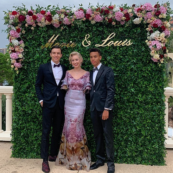 Jazmin Grace Grimaldi avec son petit ami Ian Mellencamp et son frère Alexandre Coste, au mariage de son cousin Louis Ducruet. Les 26 et 27 juillet 2019.