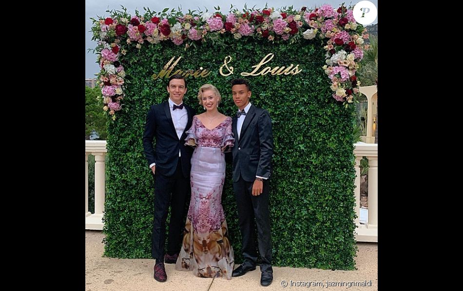 Jazmin Grace Grimaldi avec son petit ami Ian Mellencamp et son frère Alexandre Coste, au mariage de son cousin Louis Ducruet. Les 26 et 27 juillet 2019.