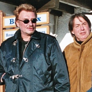 Exclusif - Archives - Marc Francelet et Johnny Hallyday rendent visite au chef Marc Veyrat dans son restaurant "La ferme de mon père" Megève.