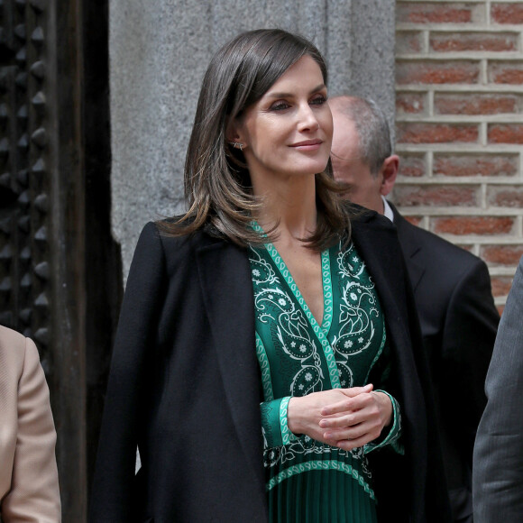 La reine Letizia d'Espagne fait une visite pour voir l'avancement des travaux au Monastère de l'Incarnation (Real Monasterio de la Encarnacion) à Madrid le 10 avril 2019.