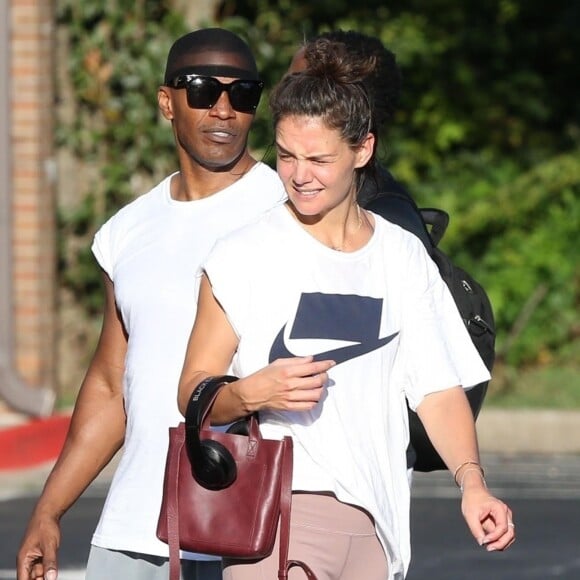 Exclusif - Katie Holmes et son compagnon Jamie Foxx sont allés à leur cours de gym en amoureux à Atlanta. Le 17 septembre 2018.