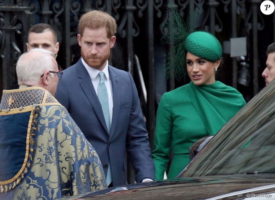 Le prince Harry, duc de Sussex, et Meghan Markle, duchesse de Sussex - La famille royale d'Angleterre à la sortie de la cérémonie du Commonwealth en l'abbaye de Westminster à Londres, le 9 mars 2020.