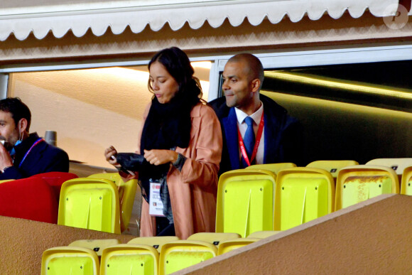 Tony Parker et Alizé Lim ont assisté à la rencontre de football opposant Monaco à Lyon au Stade Louis II de Monaco, le 2 mai 2021. © Bruno Bebert / Bestimage