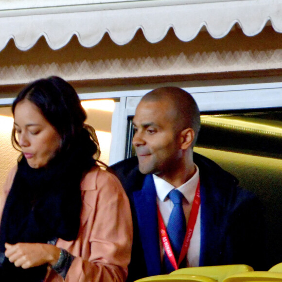 Tony Parker et Alizé Lim ont assisté à la rencontre de football opposant Monaco à Lyon au Stade Louis II de Monaco, le 2 mai 2021. © Bruno Bebert / Bestimage