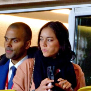 Tony Parker et Alizé Lim ont assisté à la rencontre de football opposant Monaco à Lyon au Stade Louis II de Monaco, le 2 mai 2021. © Bruno Bebert / Bestimage