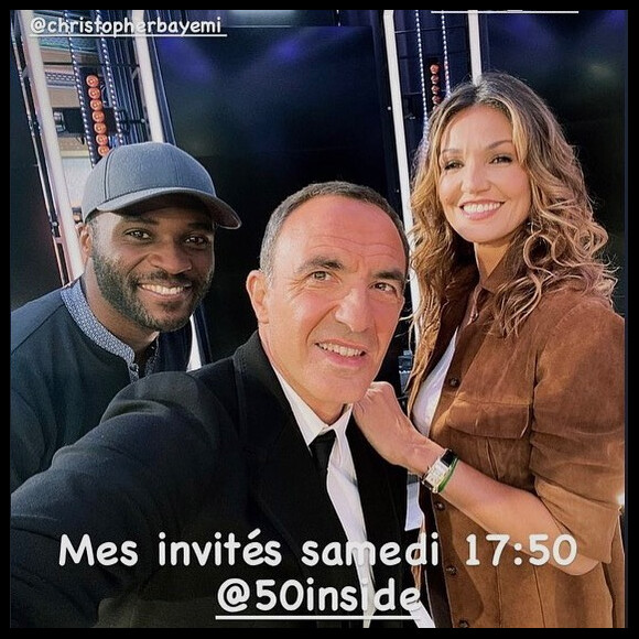 Christopher Bayemi, Nikos Aliagas et Nadia Farès dans une publication postée le 22 mai 2021.