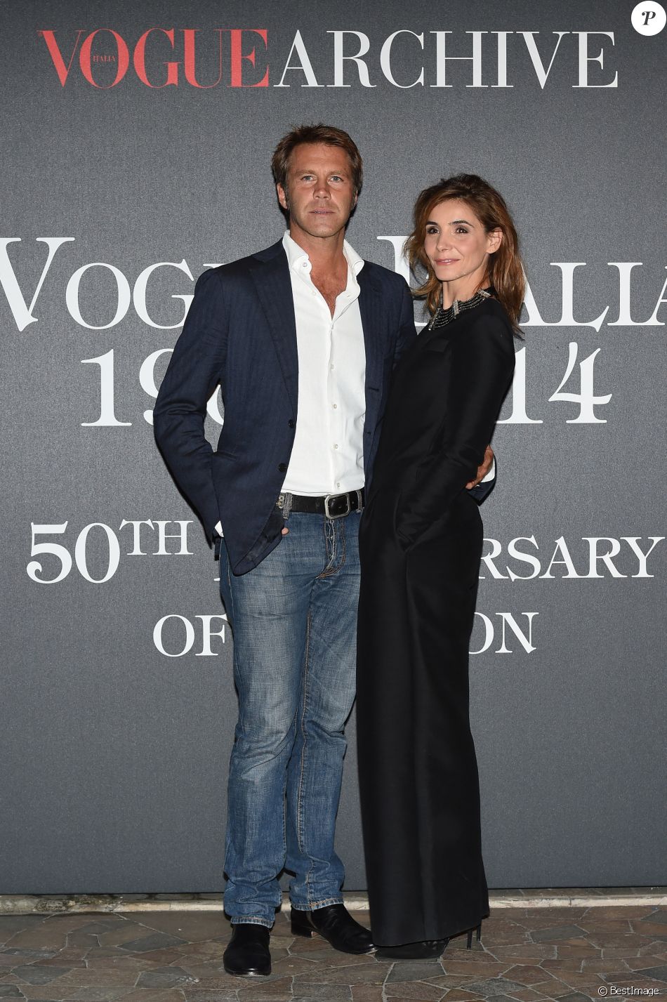 Le prince Emmanuel Philibert de Savoie et Clotilde Courau (princesse de Savoie) - Photocall de la soirée "Vogue 50 Archive" à Milan. Le 21 septembre 2014