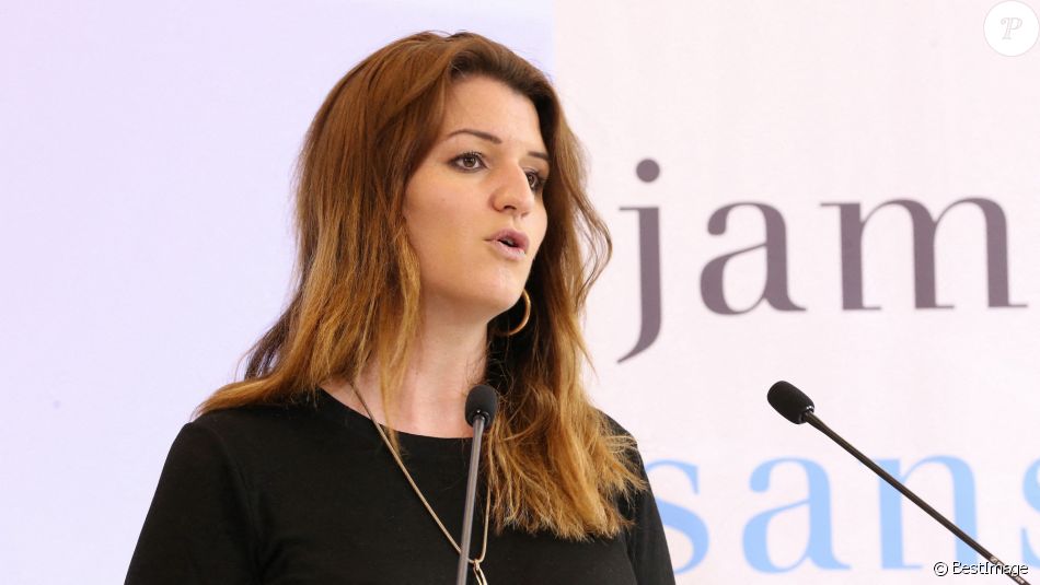 Marlène Schiappa prononce un discours lors de la signature de la charte "Jamais sans Elles" au ministère de l'Intérieur. Paris. © Panoramic / Bestimage