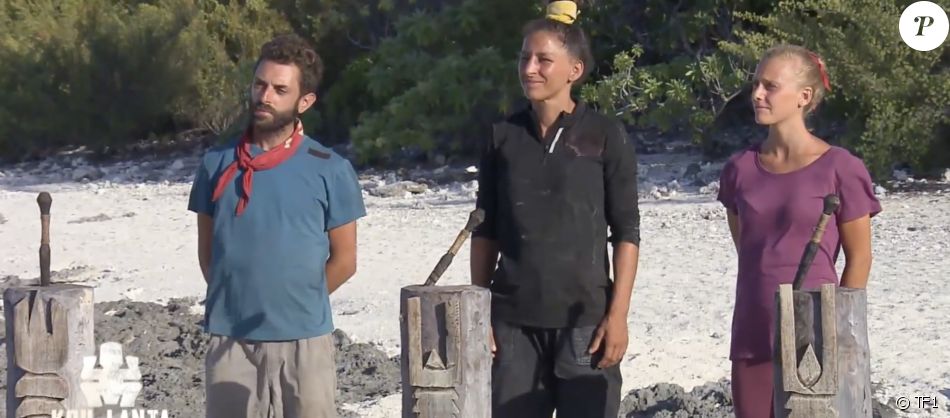 Jonathan, Lucie et Maxine lors de la finale de "Koh-Lanta, Les Armes secrètes", sur TF1.