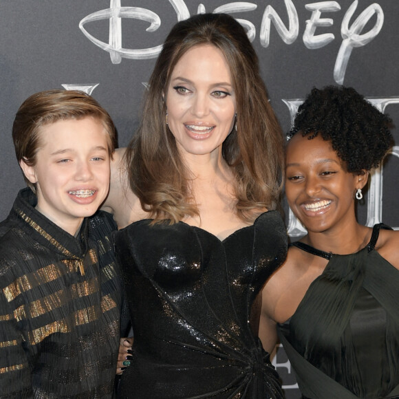Angelina Jolie et ses enfants Shiloh Nouvel Jolie-Pitt, Zahara Marley Jolie-Pitt - Première de "Maléfique : Le pouvoir du Mal" à Rome.