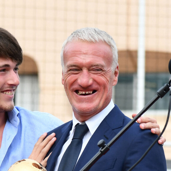 Didier Deschamps et son fils Dylan durant l'inauguration du Stade de football Didier Deschamps à Cap d'Ail le 12 septembre 2018. © Bruno Bebert / Bestimage 