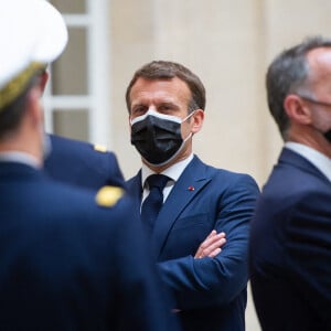 Le président de la République française Emmanuel Macron lors de l'inauguration de l'Hôtel de la Marine, place de la Concorde à Paris, France, le 10 juin 2021. © Eric Tschaen/Pool/Bestimage