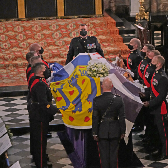 Funérailles du prince Philip, duc d'Edimbourg à la chapelle Saint-Georges du château de Windsor, le 17 avril 2021. 
