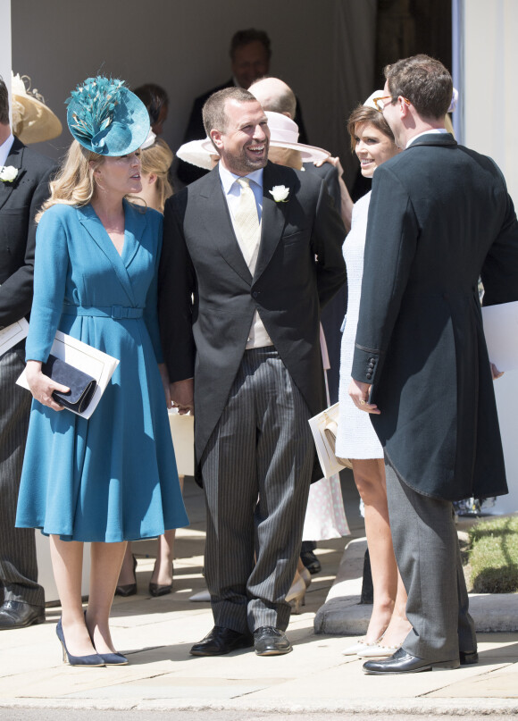 Peter Phillips et Autumn Phillips et la princesse Eugénie d'York - Les invités arrivent à la chapelle St. George pour le mariage du prince Harry et de Meghan Markle au château de Windsor, Royaume Uni, le 19 mai 2018.