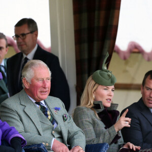 La reine Elisabeth II d'Angleterre, le prince Charles, Autumn Phillips et son mari Peter Phillips lors du "Braemar Highland Gathering" en Ecosse. Le 7 septembre 2019