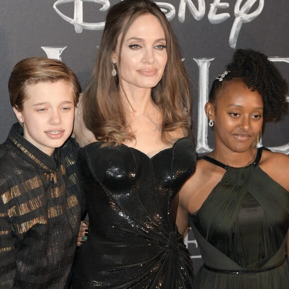 Angelina Jolie et ses enfants Shiloh Nouvel Jolie-Pitt, Zahara Marley Jolie-Pitt - Première de "Maléfique : Le pouvoir du Mal" à Rome, le 7 octobre 2019.