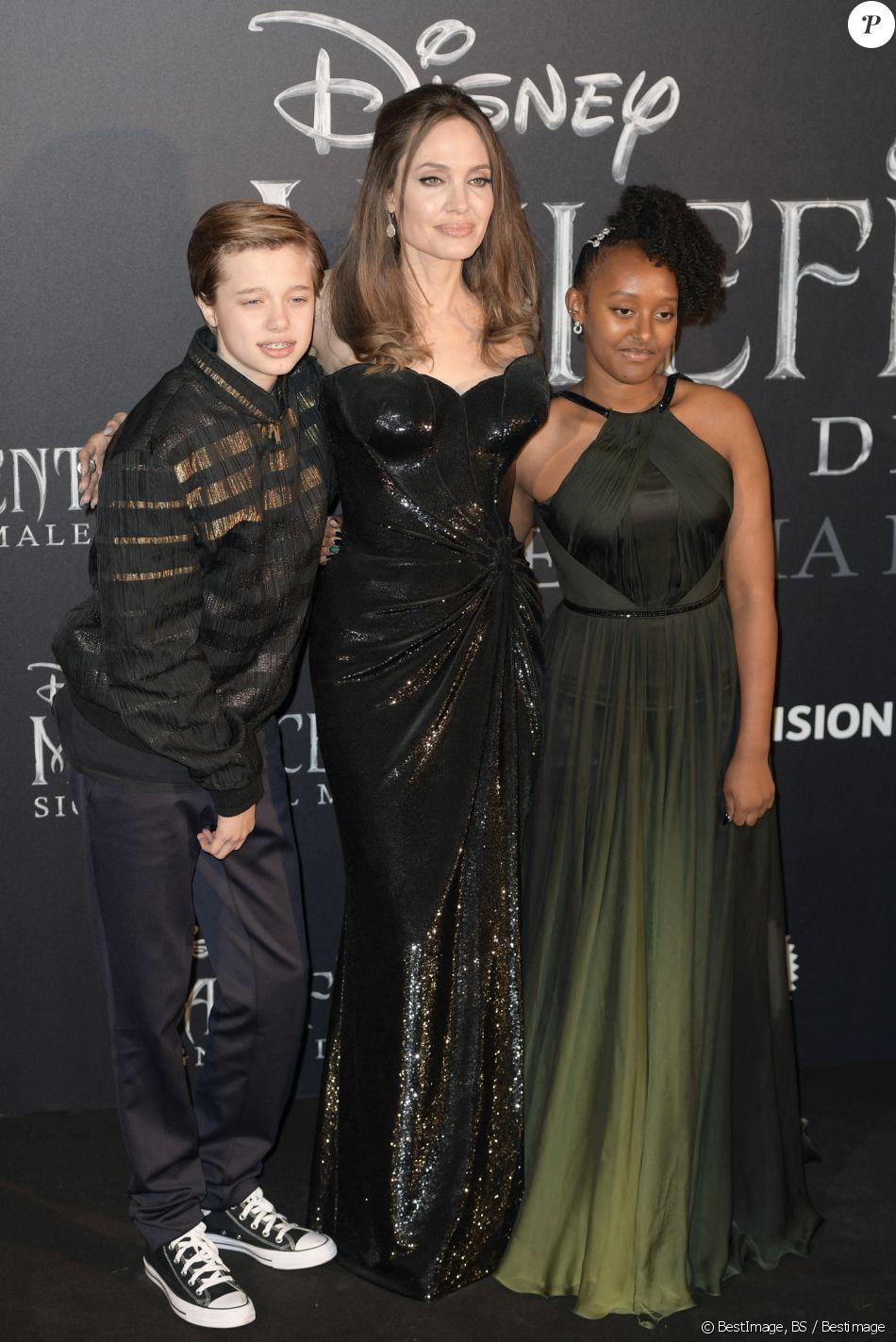 Angelina Jolie et ses enfants Shiloh Nouvel Jolie-Pitt, Zahara Marley Jolie-Pitt - Première de "Maléfique : Le pouvoir du Mal" à Rome, le 7 octobre 2019.