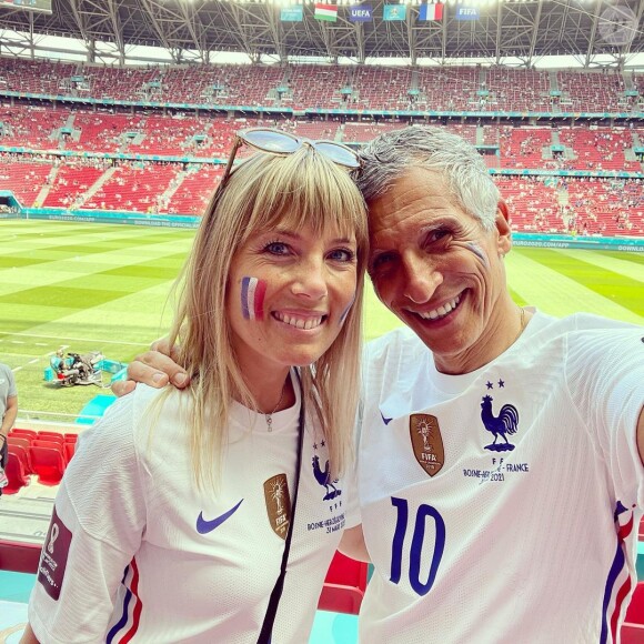 Nagui et sa femme Mélanie Page lors du match Hongrie-France (Euro 2021)