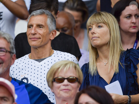 Nagui Fam et Mélanie Page dans les tribunes lors du quart de finale de la Coupe du Monde Féminine de football opposant les Etats-Unis à la France au Parc des Princes à Paris, France, le 28 juin 2019. Les USA ont gagné 2-1. © Pierre Perusseau/Bestimage 