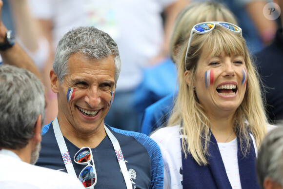 Nagui, sa femme Mélanie Page - Célébrités dans les tribunes lors des quarts de finale de la Coupe du monde opposant la France à l'Uruguay au stade de Nijni Novgorod à Nijni Novgorod, Russie, le 6 juillet 2018. La France a gagné 2-0. © Cyril Moreau/Bestimage 